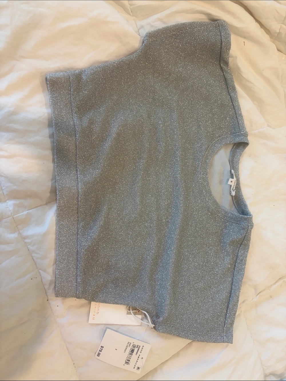 Good American Silver Sparkle Crop Top